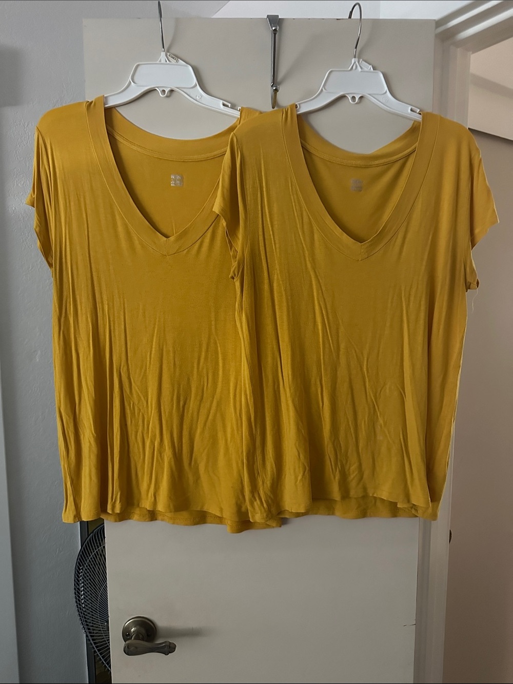 2 Women's V-Neck Short Sleeve Top - Mustard Yellow